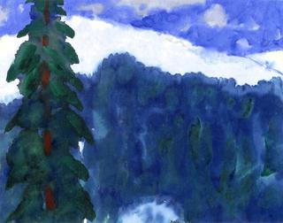 Mountain Landscape with Fir Tree