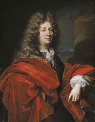 Portrait of a Gentleman in a Brown Jacket and Gold Embroidered Red Mantle