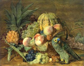 Still Life with Fruit and a Parrot from the Amazon