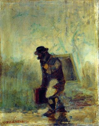 Painter Walking in the Rain