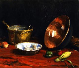 Still Life Pans and Vegetables