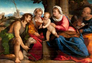 圣母和圣徒的孩子施洗约翰，彼得和一个女圣徒