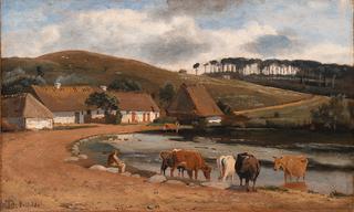 Cows Being Watered at a Village Pond, Brofelde, Zealand