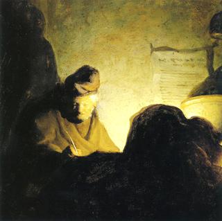 A Man Writing by Candlelight