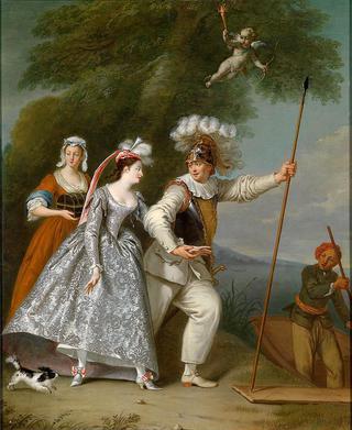 Elegant Gentleman as Pierrot in Commedia dell'Arte Interpretation of the Abduction of Helen of Troy