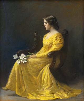 Woman Seated Holding Lilies