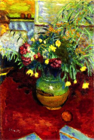 Vase of Flowers with Figure