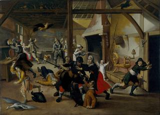 Soldiers plundering a farm during the thirty years' war