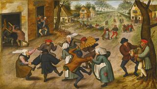 A Village Street with Peasants Dancing