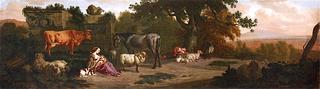 Landscape with Nursing Herdsman, Sleeping Herdsman and a Cow, Horse and Sheep