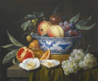 Still-life of Fruit in a Bowl with Oysters and Grapes