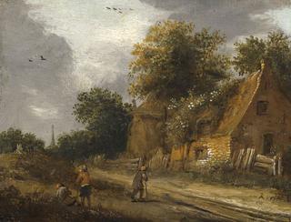 Three Figures on a Road before a Cottage