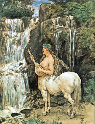 Female Centaur by a waterfall