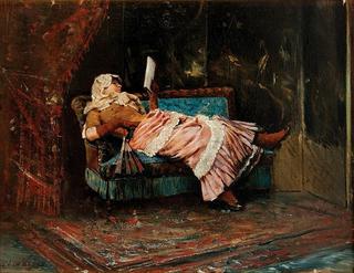 An Elegant Lady Resting on a Settee