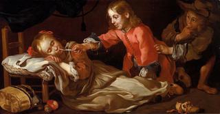 Sleeping girl with two children playing (Allegory of sense of touch)