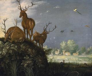 Three Stags in a Landscape