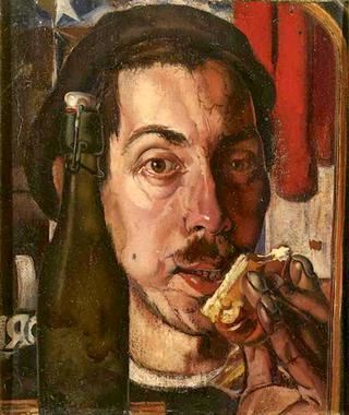 Self-portrait with a bread roll