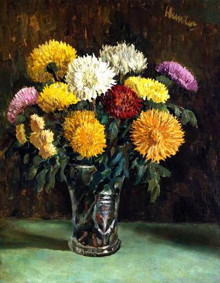 Chrysanthemums in a Cut Glass Vase