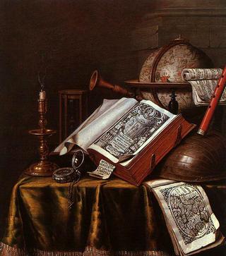 Still Life with Musical Instruments, Plutrach's "Lives", and a Celestial Globe