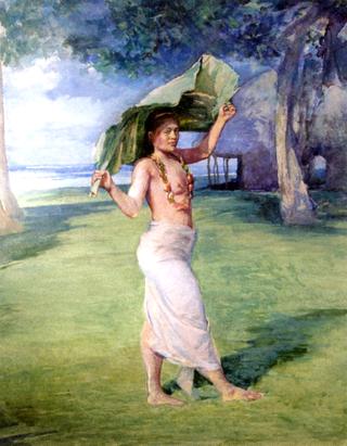 Sivá Coming from Bath, Carrying Banana Leaf