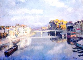 Lagny, the Bridge and Laundry Boats on the Marne