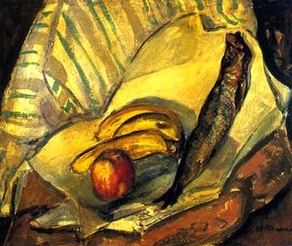 Still LIfe with Trout, Bananas and Apple