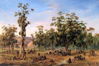 An Aboriginal encampment, near the Adelaide foothills