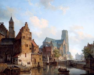 A View of the Delftse Vaart and Saint Laurens Church, Rotterdam