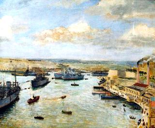 Merchant Ships at Anchor, Grand Harbour, Malta