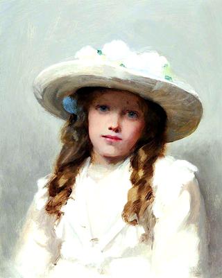 Portrait of a Young Girl in a Large White Hat