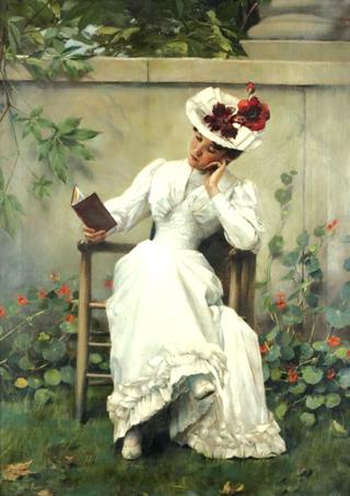 Lady with Book in Garden