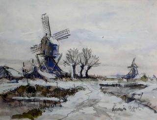 A Winter Landscape with Windmills