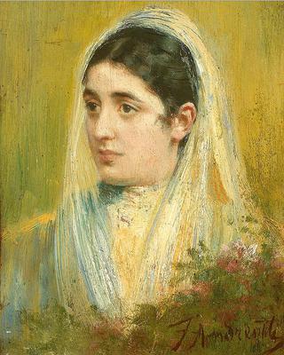 Bust of a Young Woman behind a Rosebush