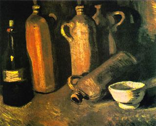 Still Life with Four Jugs, Bottles and White Bowl