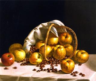 Still Life, Yellow Apples and Chestnuts Spilling from a Basket