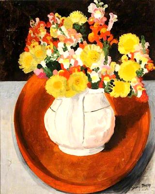 Mixed Flowers in a White Jug