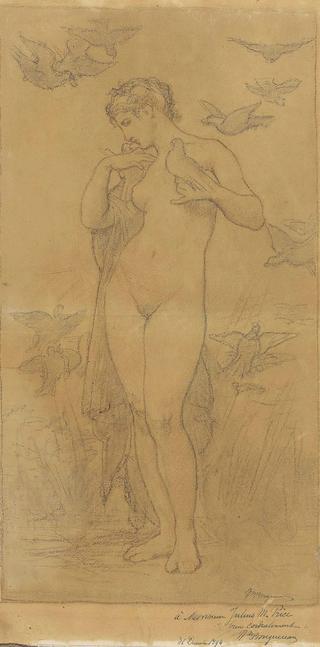 A Standing Female Nude Surrounded by Doves, Study for 'Venus with Doves'