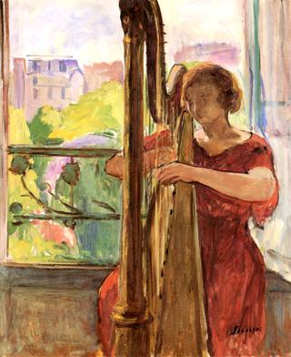 Harpist in front of the Window