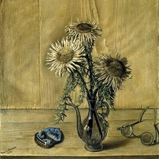 Thistles with a blue purse