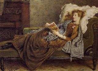 Women on a fainting couch reading