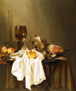 A Still Life with a Roemer, a Silver Taza on its Side