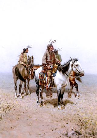 Three Plains Indians on Horseback