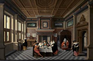 An Interior with Ladies and Gentlemen Dining