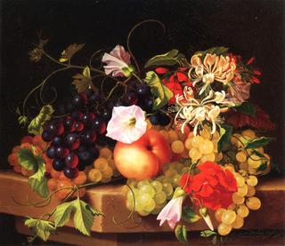Still Life with Grapes, Peaches and Flowers
