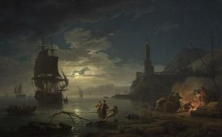 Coastal Scene in Moonlight