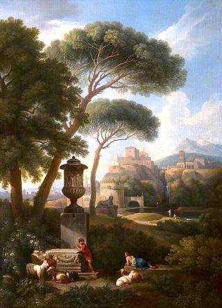 A Classical Landscape with an Urn, Shepherds and Goats