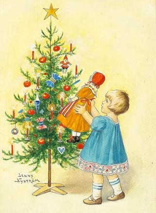 Girl with a Doll at the Christmas Tree