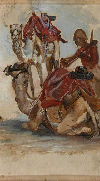 两头骆驼的英国士兵习作，骆驼军团，埃及，第一次苏丹战争