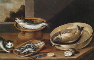 Still Life with Fish and a Cat