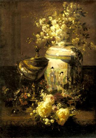 Still Life With Japanese Vase And Flowers